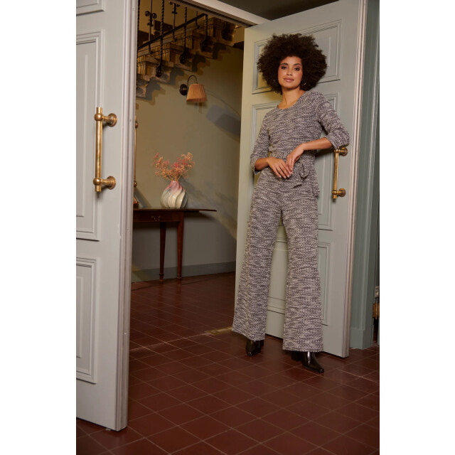 Smashed Lemon Jumpsuit met wijde pijpen en tweedlook stof zwart en wit | 25605-009-XS large