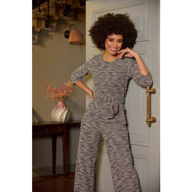 Smashed Lemon Jumpsuit met wijde pijpen en tweedlook stof zwart en wit | 25605-009-XS large