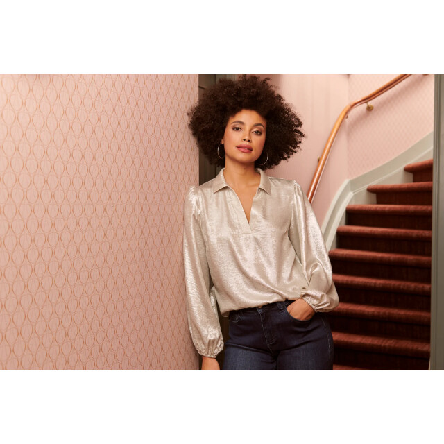 Smashed Lemon Damesglanzende top met trendy losvallende p... | 25633-020-L large