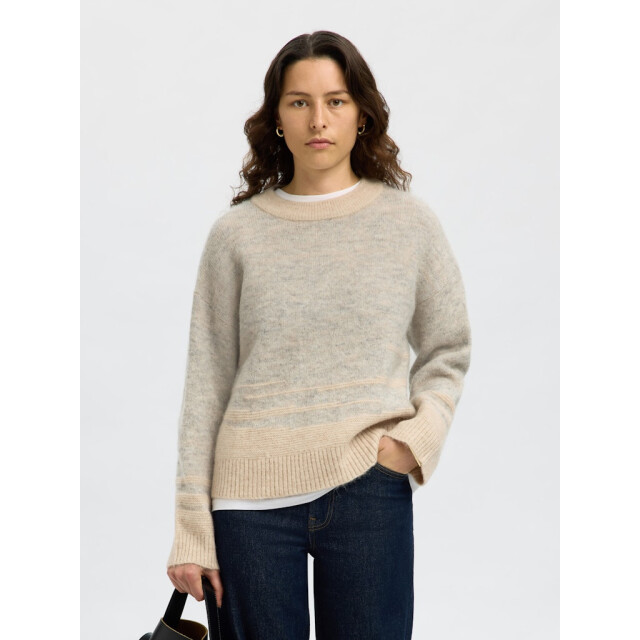 Selected Femme slfalva ls knit structure o-neck 16098974 light grey 06712.910.0031 large