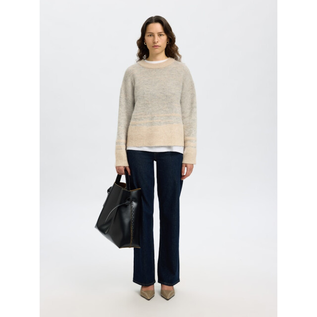 Selected Femme slfalva ls knit structure o-neck 16098974 light grey 06712.910.0031 large