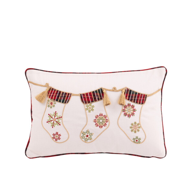 J-Line Cushion christmas stocking cotton white/christmas red 56500 large