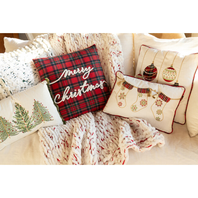 J-Line Cushion christmas stocking cotton white/christmas red 56500 large