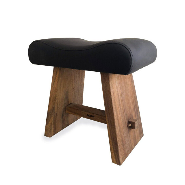 Bazar Bizar The suar stool with leather natural black JACI021NB large