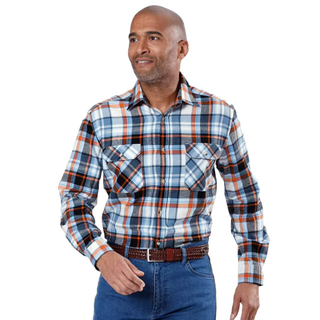 Atlas For Men Heren garengeverfd geruit flanellen overhemd UTAF1401_ecrublueorange large