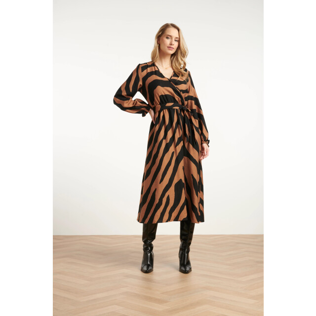 Smashed Lemon Midi dierenprint jurk met ceintuur in bruin en zwart | 25557-775-999 large
