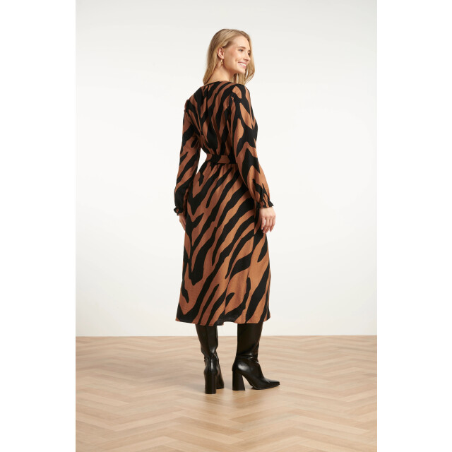 Smashed Lemon Midi dierenprint jurk met ceintuur in bruin en zwart | 25557-775-999 large