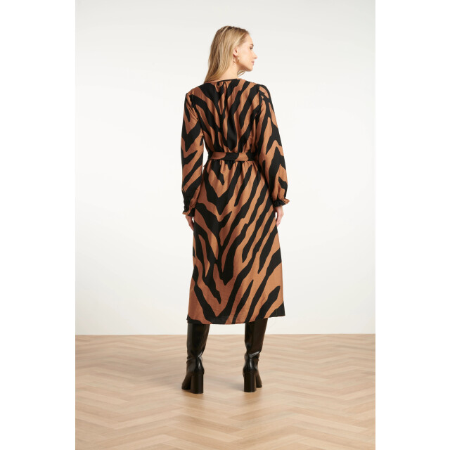 Smashed Lemon Midi dierenprint jurk met ceintuur in bruin en zwart | 25557-775-999 large