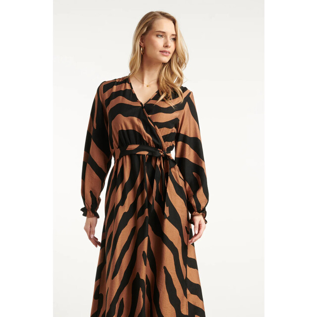 Smashed Lemon Midi dierenprint jurk met ceintuur in bruin en zwart | 25557-775-999 large