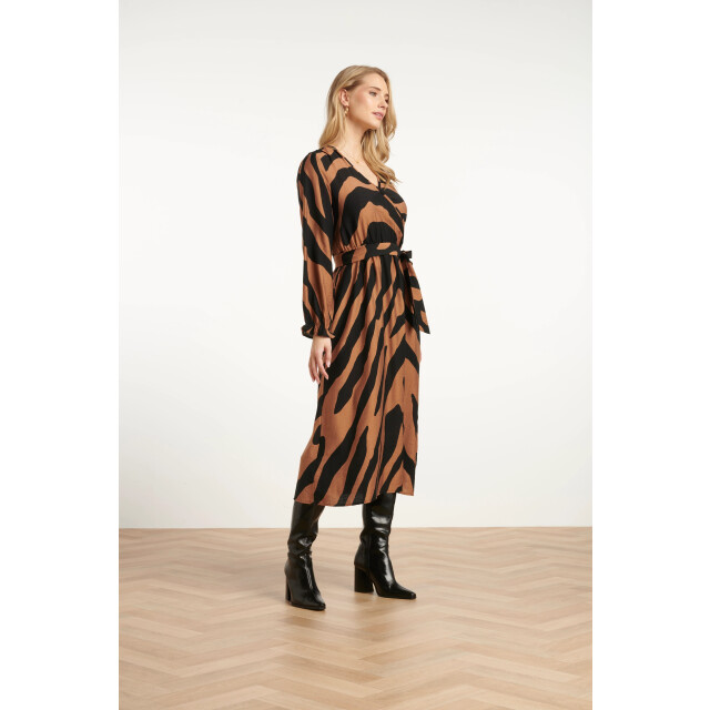 Smashed Lemon Midi dierenprint jurk met ceintuur in bruin en zwart | 25557-775-999 large