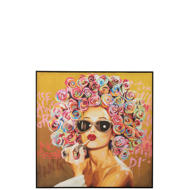 J-Line Wall decoration graffiti woman lipstick canvas/paint mix 42610 large