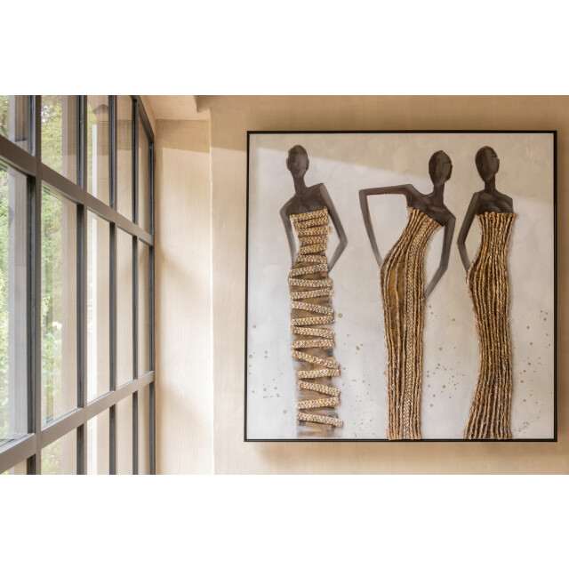 J-Line Wall decoration 3 african women canvas/paint/rope mix 42604 large