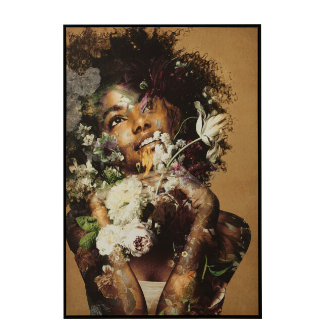 J-Line Frame woman flowers canvas/wood mix 30197 large