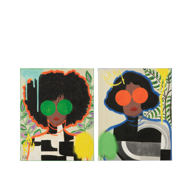 J-Line Wall deco women popart canvas mix small assortment of 2 52409 large