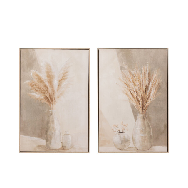 J-Line Painting vase pampas canvas/wood beige assortment of 2 23589 large