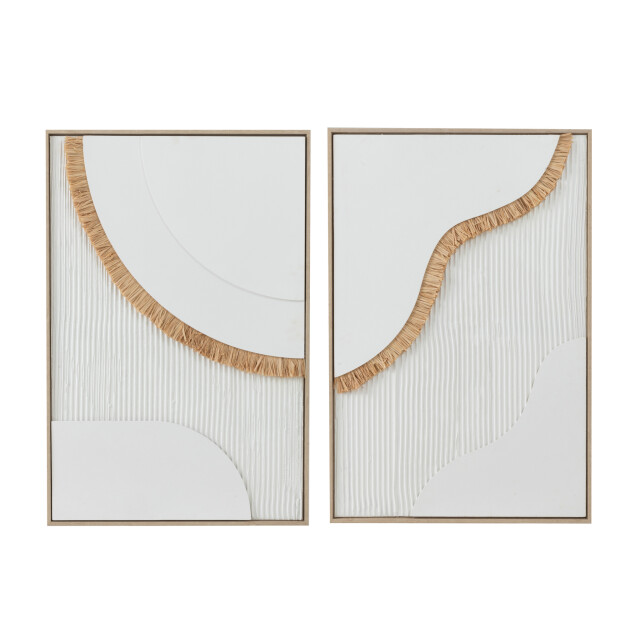 J-Line Painting straw canvas white assortment of 2 42719 large