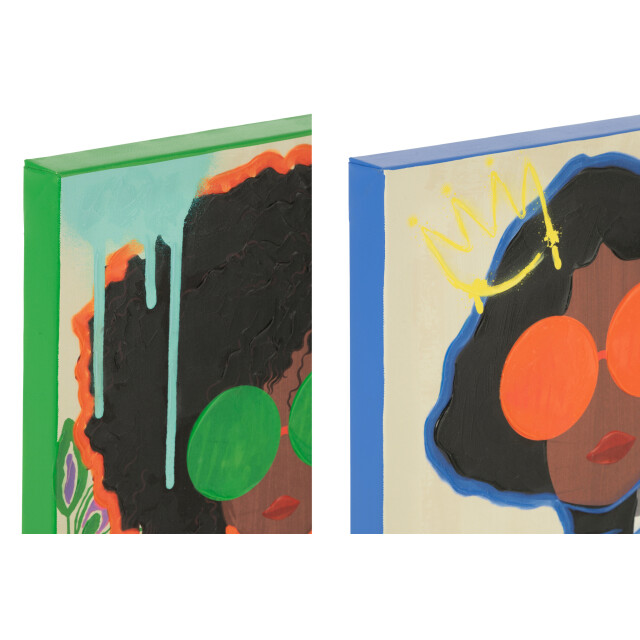 J-Line Wall deco women popart canvas mix small assortment of 2 52409 large