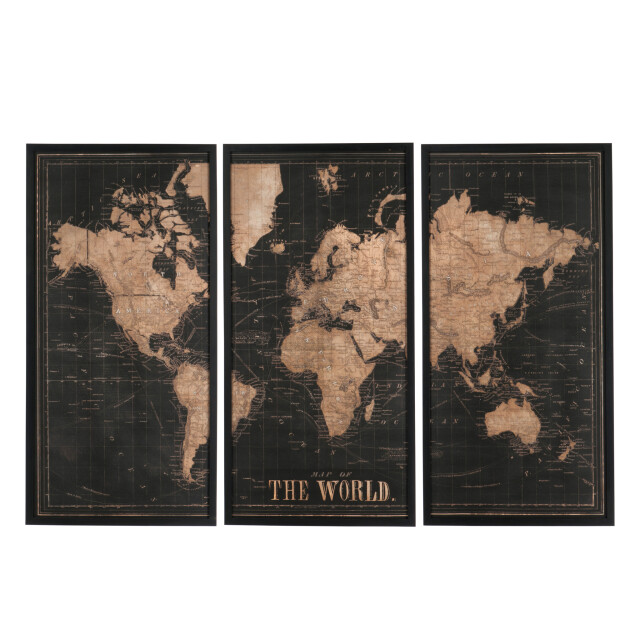 J-Line Set 3 frames map world wood black/brown 77430 large