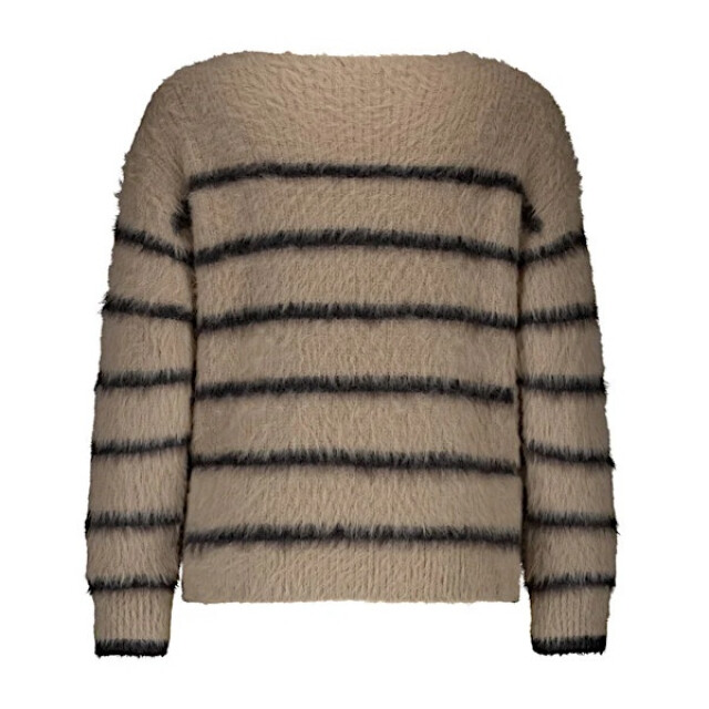 Red Button Sweater srb4616 fuzzy stripe latte/black SRB4616 - Fuzzy stripe - Latte/Black large