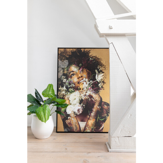 J-Line Frame woman flowers canvas/wood mix 30197 large