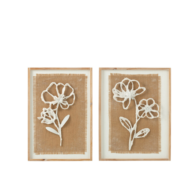 J-Line Wall decoration flowers poli fir wood/mdf natural/white assortment of 2 52502 large