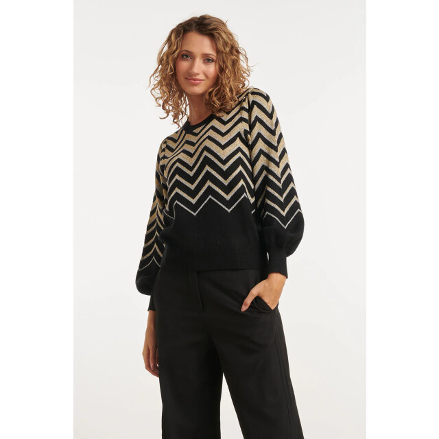 Smashed Lemon 24903 -te gebreide zigzagprint top | 24903-009-XS large