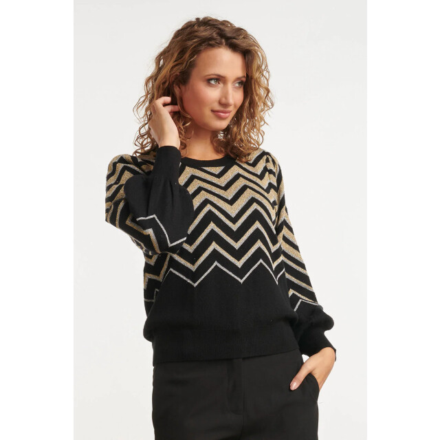 Smashed Lemon 24903 -te gebreide zigzagprint top | 24903-009-XS large