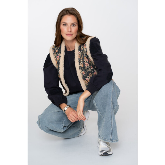 Geisha sweater big flowers 52582-21 675 navy 06721.290.0010 large