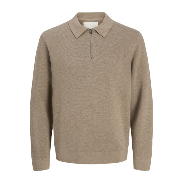 Jack & Jones jprblamilano stitch knit zip polo s 12281743 greige 05311.940.0060 large