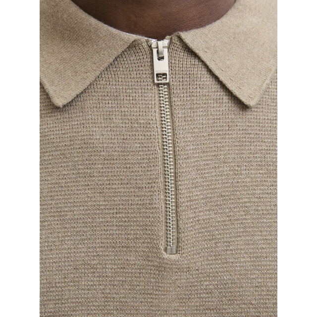 Jack & Jones jprblamilano stitch knit zip polo s 12281743 greige 05311.940.0060 large