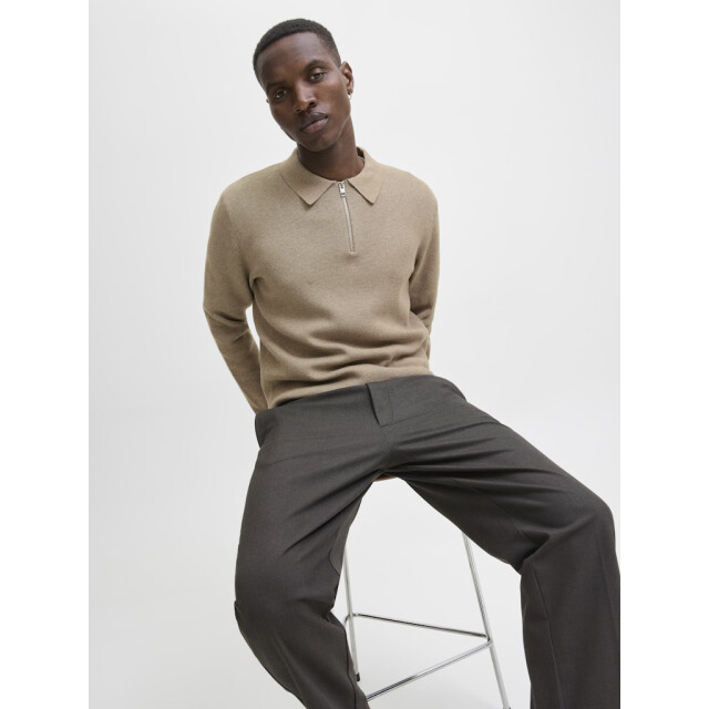 Jack & Jones jprblamilano stitch knit zip polo s 12281743 greige 05311.940.0060 large