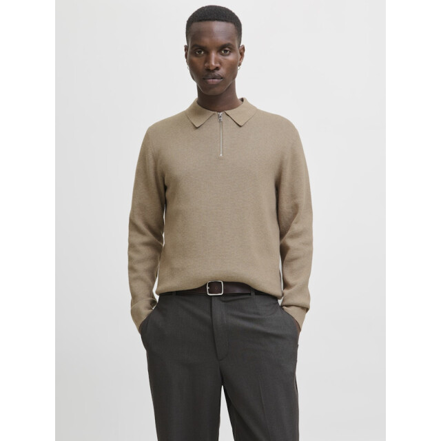 Jack & Jones jprblamilano stitch knit zip polo s 12281743 greige 05311.940.0060 large