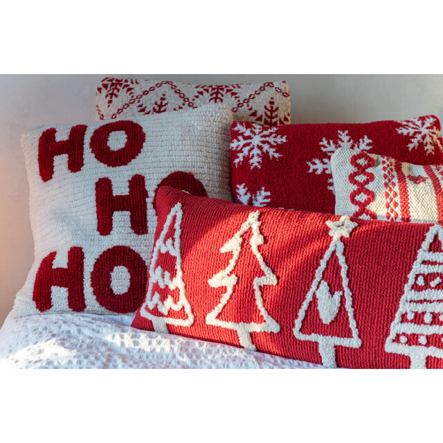 J-Line Cushion christmas trees polyester christmas red/white assortment of 2 56334 large