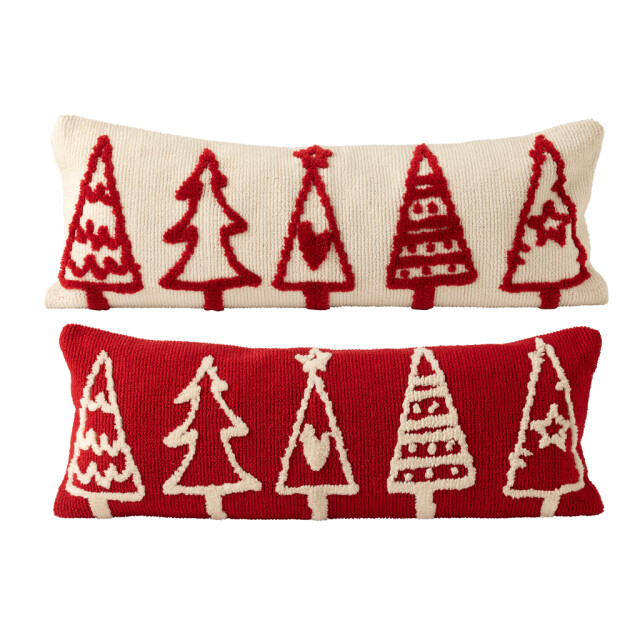 J-Line Cushion christmas trees polyester christmas red/white assortment of 2 56334 large