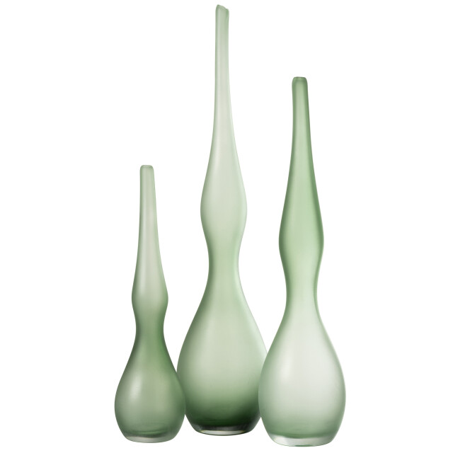 J-Line Set of 3 vases adria curved flute glass mint green 53424 large