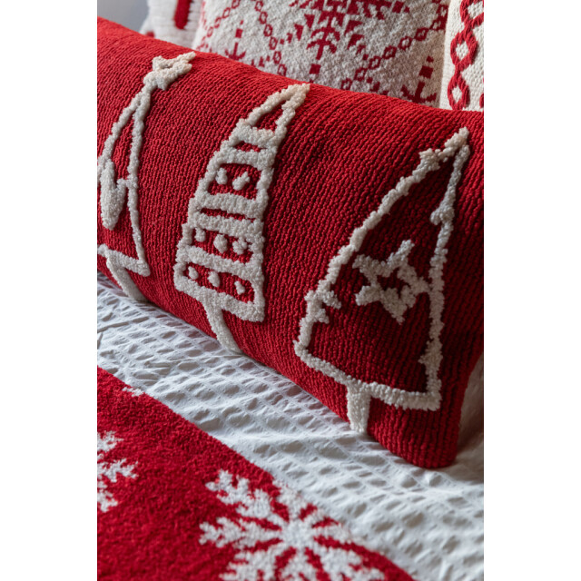 J-Line Cushion christmas trees polyester christmas red/white assortment of 2 56334 large