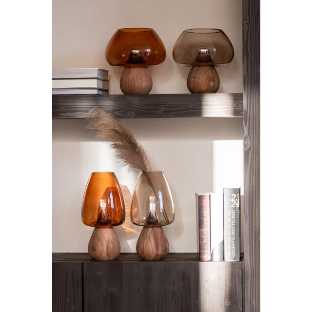 J-Line Vase mushroom low glass caramel 58038 large