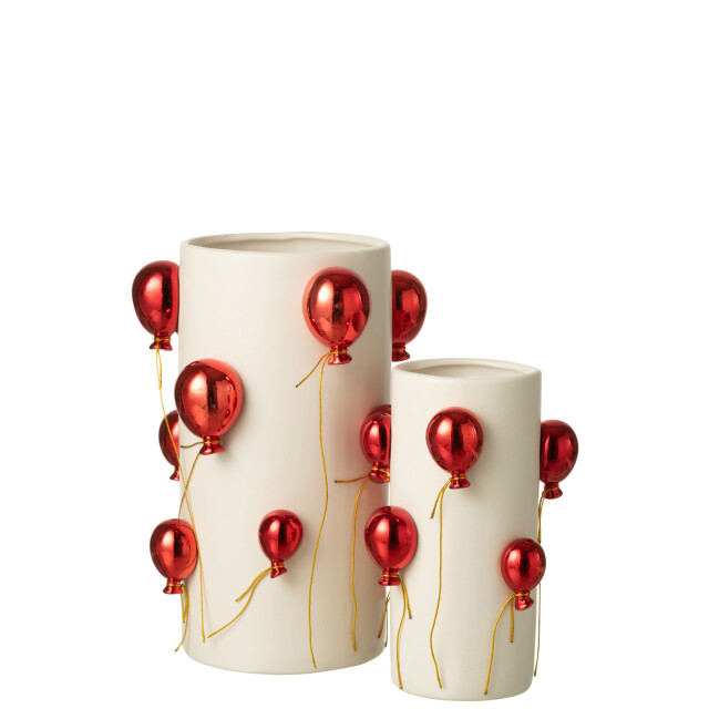 J-Line Vase balloon ceramic white/christmas red large 58210 large