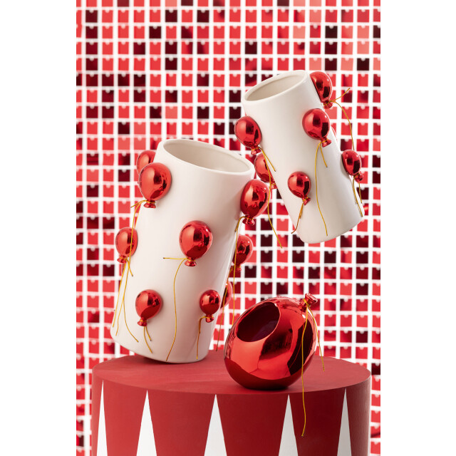 J-Line Vase balloon ceramic white/christmas red large 58210 large