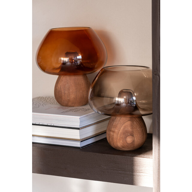 J-Line Vase mushroom low glass caramel 58038 large