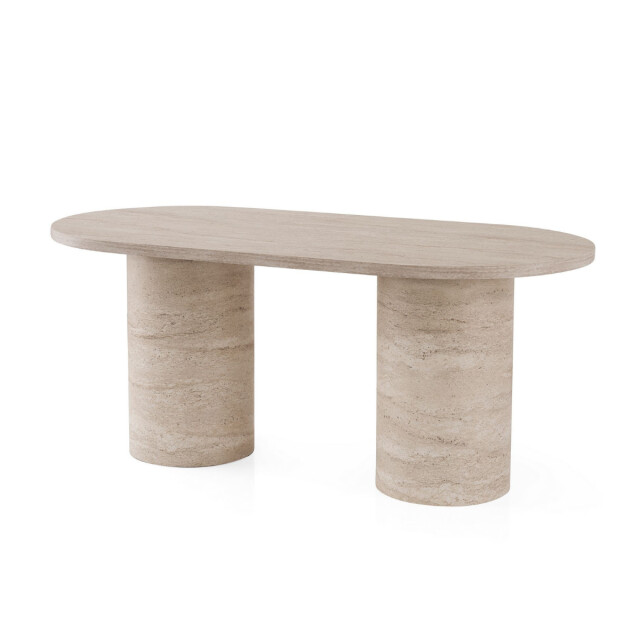 CaliCosy Ovale eettafel met brede poten, travertin decor l180 cm hermes 3253342 large