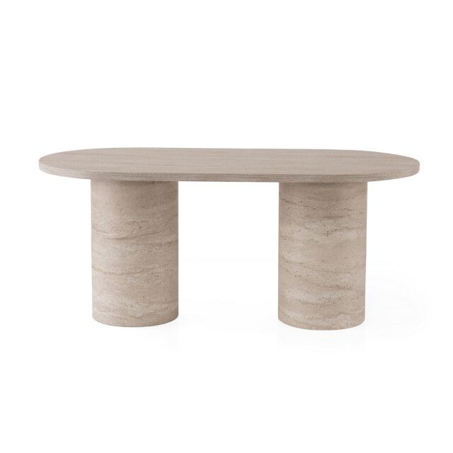 CaliCosy Ovale eettafel met brede poten, travertin decor l180 cm hermes 3253342 large