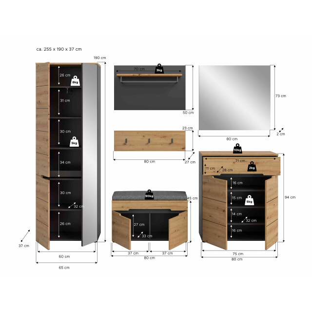 Furnilux Canu kledingkastcombinatie inclusief zitkussen artisan nb basaltgrijs nb 3256733 large