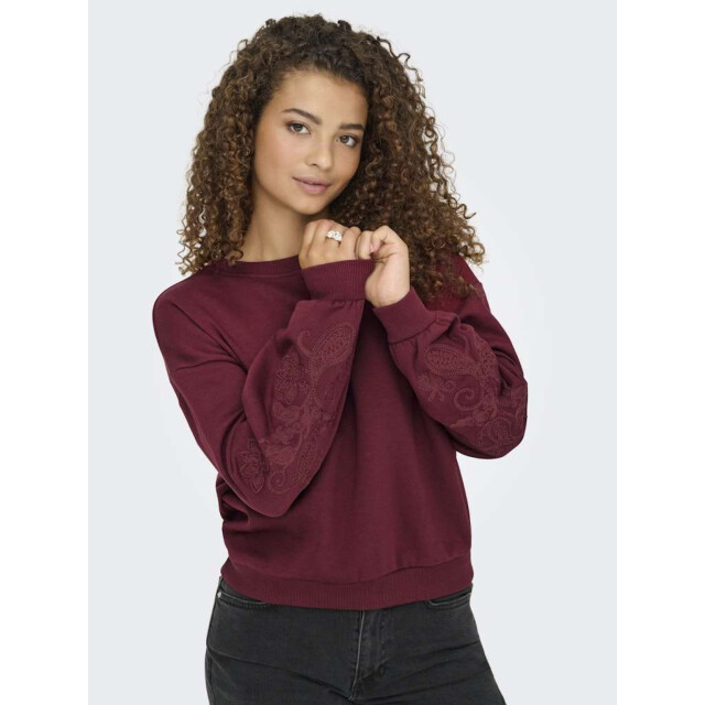 Only Onlbrooklyn l/s embroidery box swt cabernet/boho f 15355805-182651006 large