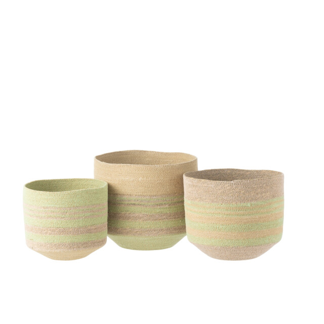 J-Line Set of 3 basket stripes seagrass natural/green 51948 large
