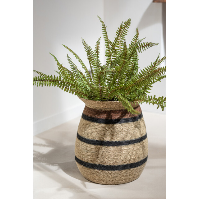 J-Line Set of 3 baskets round striped marie seagrass brown black 31082 large