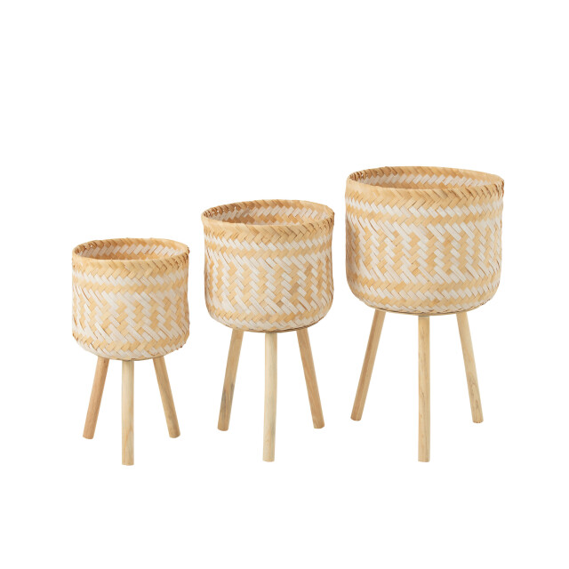 J-Line Set of 3 basket patterns 3 legs bamboo natural/white 33192 large