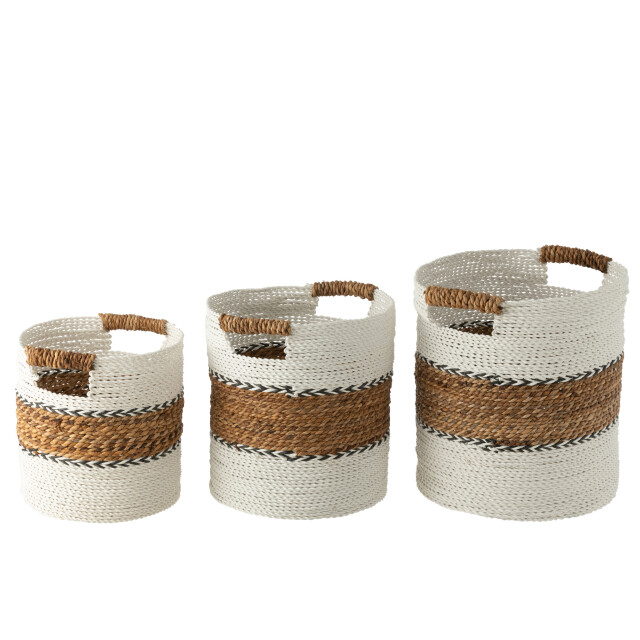 J-Line Set of 3 baskets laura raffia white/natural 30979 large