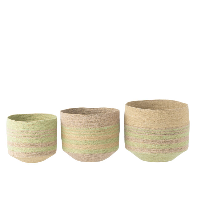 J-Line Set of 3 basket stripes seagrass natural/green 51948 large