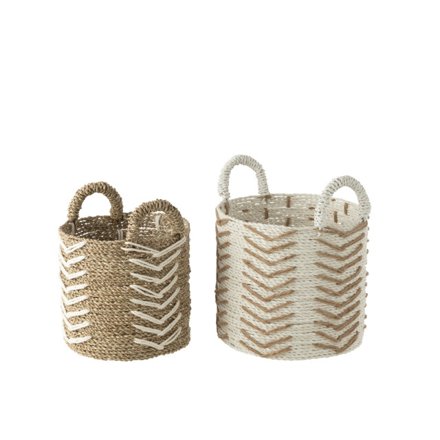 J-Line Set of 2 baskets chevron raffia white/natural 30975 large